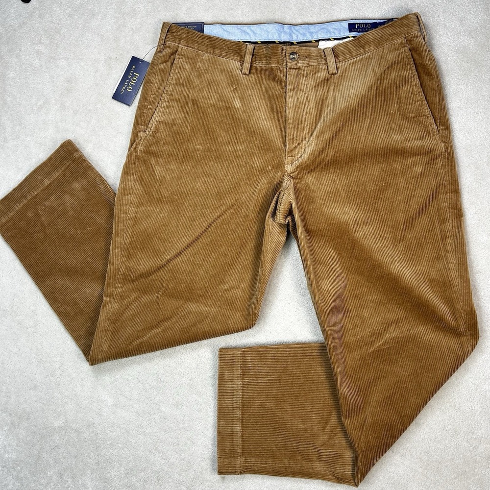 Polo Ralph Lauren Pants Men 38x32 Bedford Straight Fit Heavy Corduroy Brown Gold - Picture 1 of 10